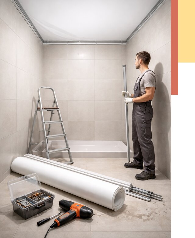 Монтаж натяжного потолка в санузле в юбилейном от 1906 руб. — ОТДЕЛОЧНИК-Юбл