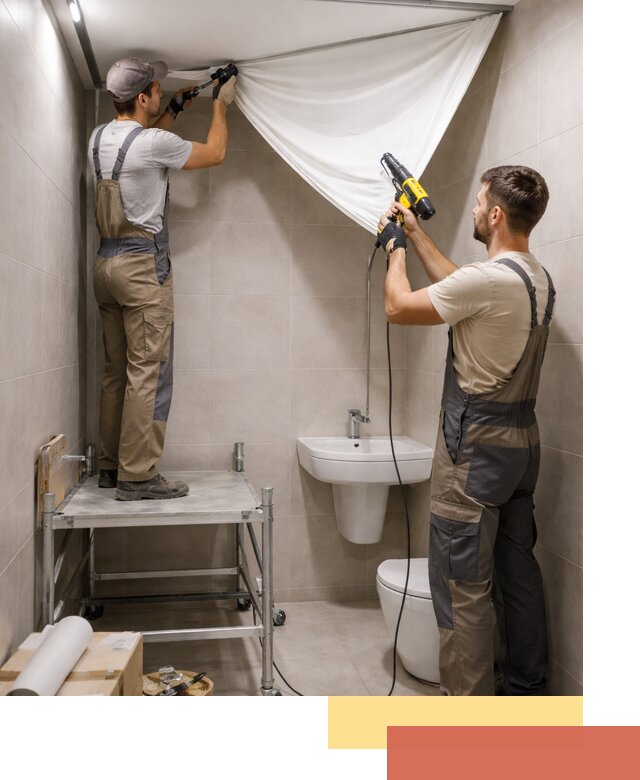 Монтаж натяжного потолка в санузле в юбилейном