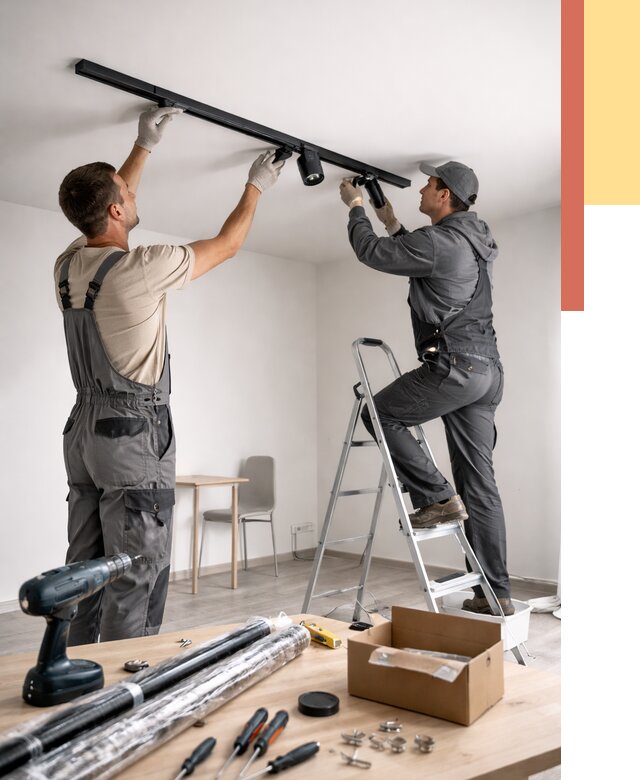 Установка трековых светильников в натяжной потолок в юбилейном от 4327 руб. | ОТДЕЛОЧНИК-Юбл