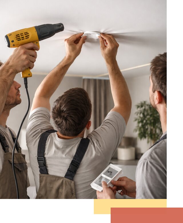 Ремонт прокола полотна натяжного потолка в юбилейном