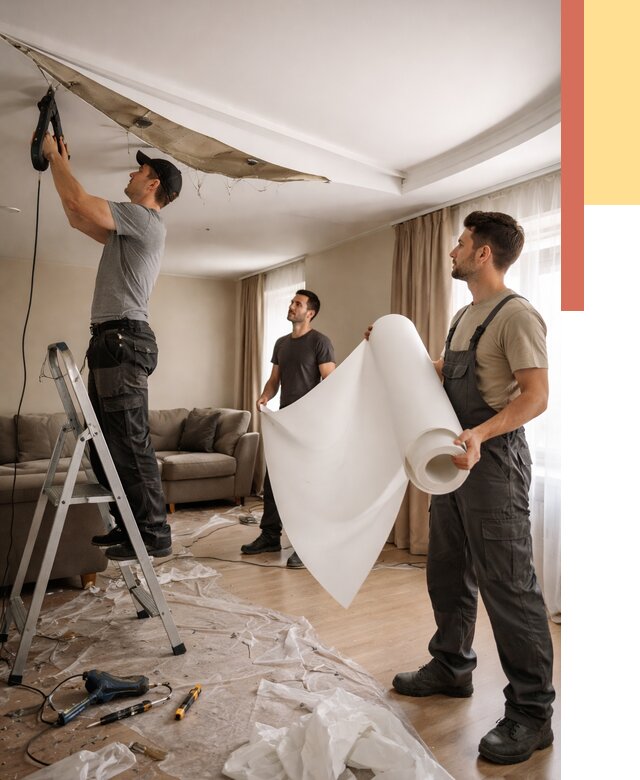 Замена полотна натяжного потолка в юбилейном от 9788 руб. быстро и недорого | ОТДЕЛОЧНИК-Юбл