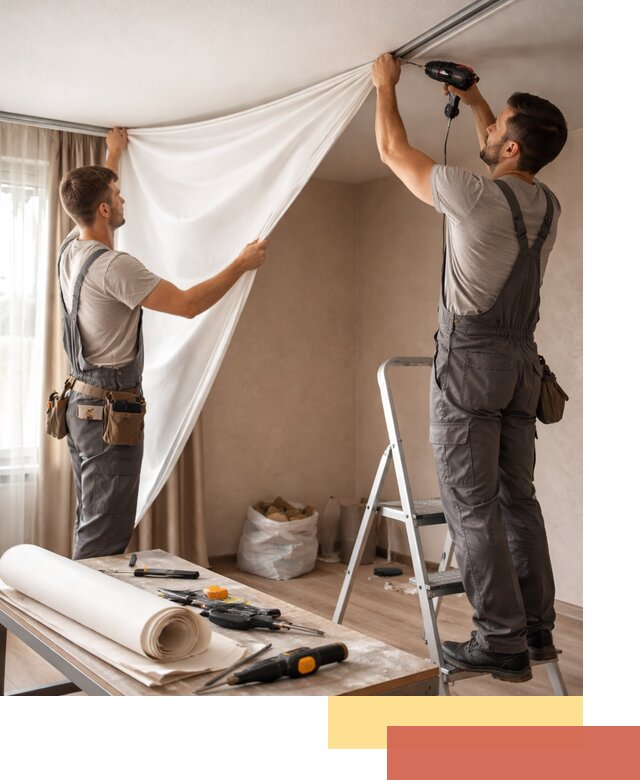 Замена полотна натяжного потолка в юбилейном быстро и качественно