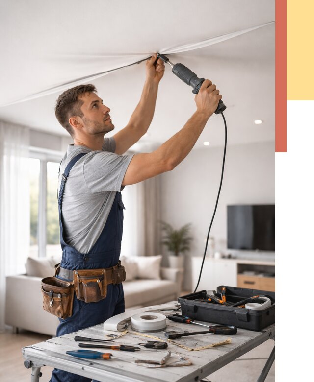 Ремонт натяжных потолков в юбилейном от 9788 руб. под ключ — ОТДЕЛОЧНИК-Юбл