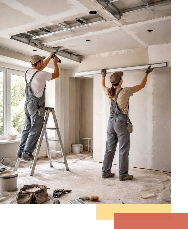 Монтаж многоуровневого потолка из гипсокартона в юбилейном