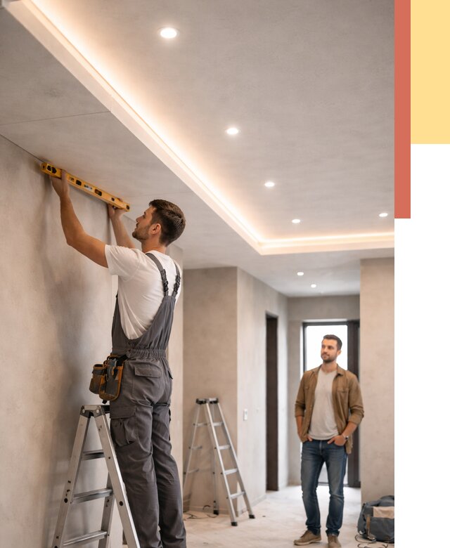 Потолок из гипсокартона с подсветкой в юбилейном от 773 руб./м2 под ключ | ОТДЕЛОЧНИК-Юбл