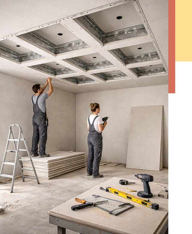 Кессонный потолок из гипсокартона в юбилейном от 1906 руб. — монтаж и под ключ | ОТДЕЛОЧНИК-Юбл