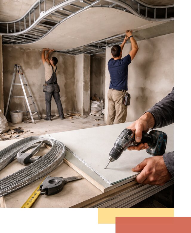 Криволинейный потолок из гипсокартона в юбилейном — монтаж и отделка