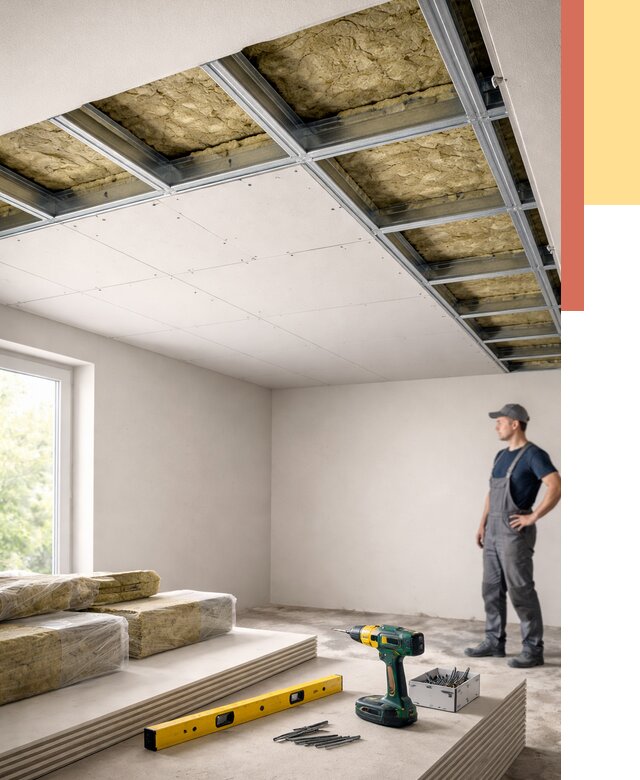 Звукоизоляция потолка ГКЛ в юбилейном от 979 руб. — монтаж под ключ | ОТДЕЛОЧНИК-Юбл