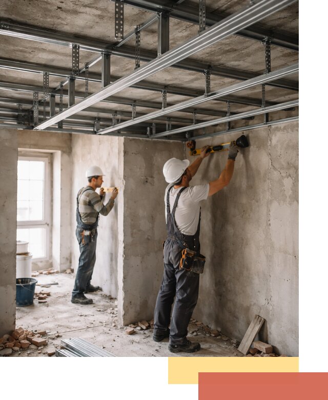 Монтаж каркаса потолка из профильного профиля в юбилейном