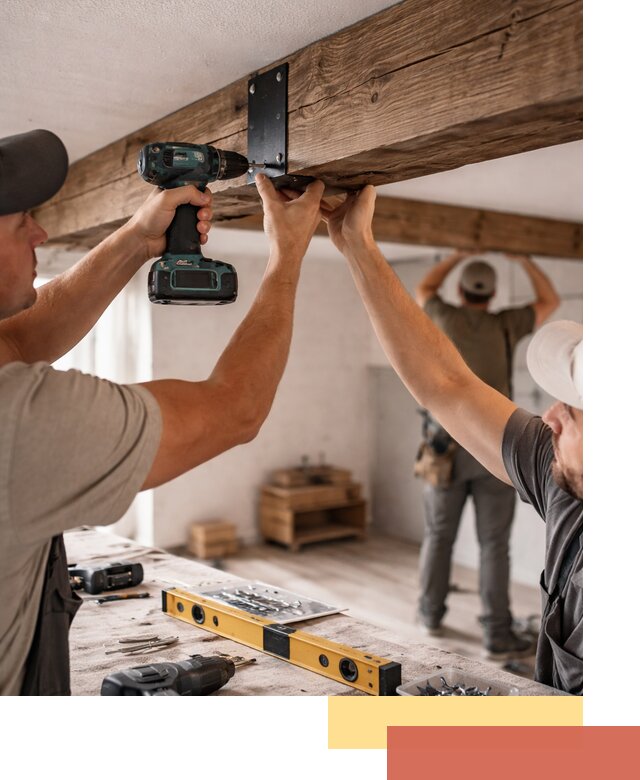 Монтаж декоративных потолочных балок в юбилейном